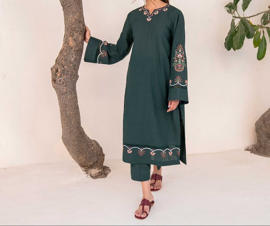 Elite Green  2pc Embroidery LOng Length  MOST DEMANDING