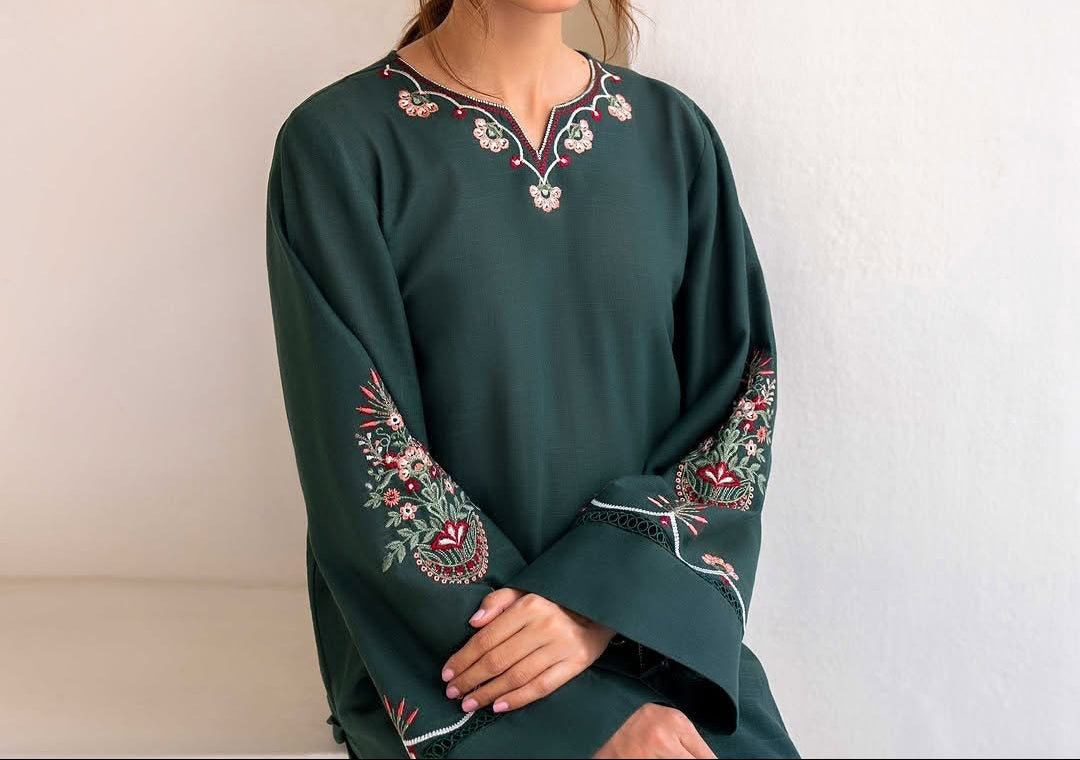 Elite Green  2pc Embroidery LOng Length  MOST DEMANDING